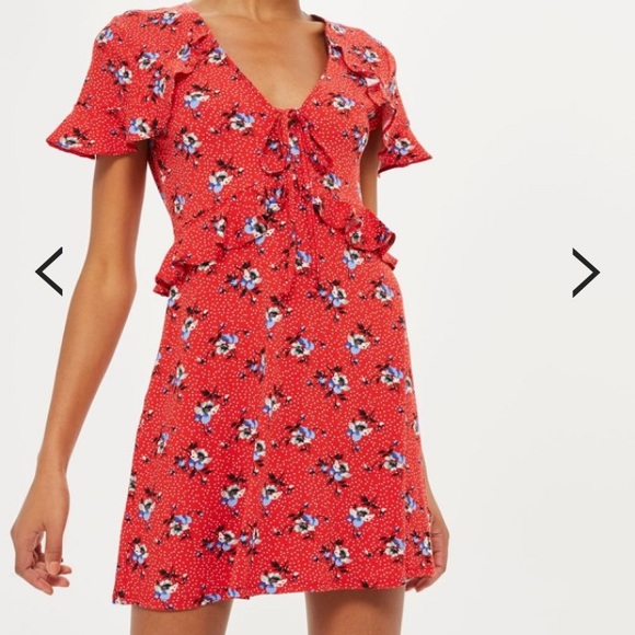 Topshop Dresses & Skirts - Topshop red floral dot tea dress